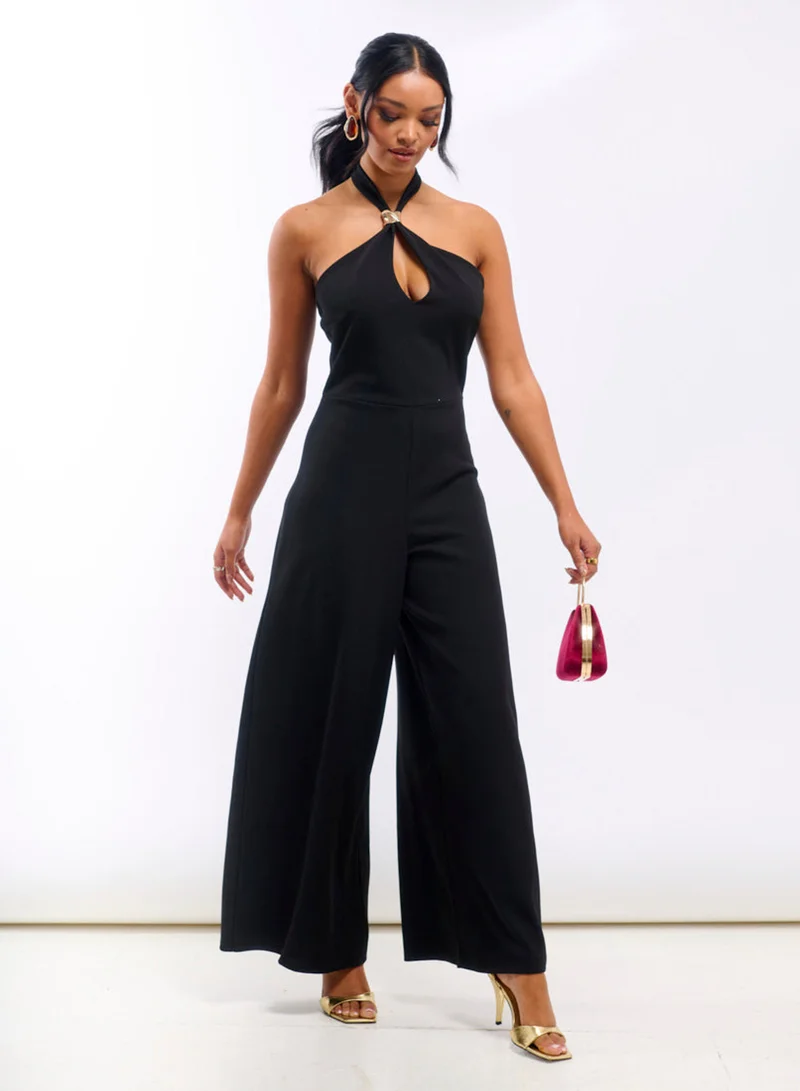 Needs No Label  Black Hardware Halterneck Jumpsuit for Women | Best Price UAE
