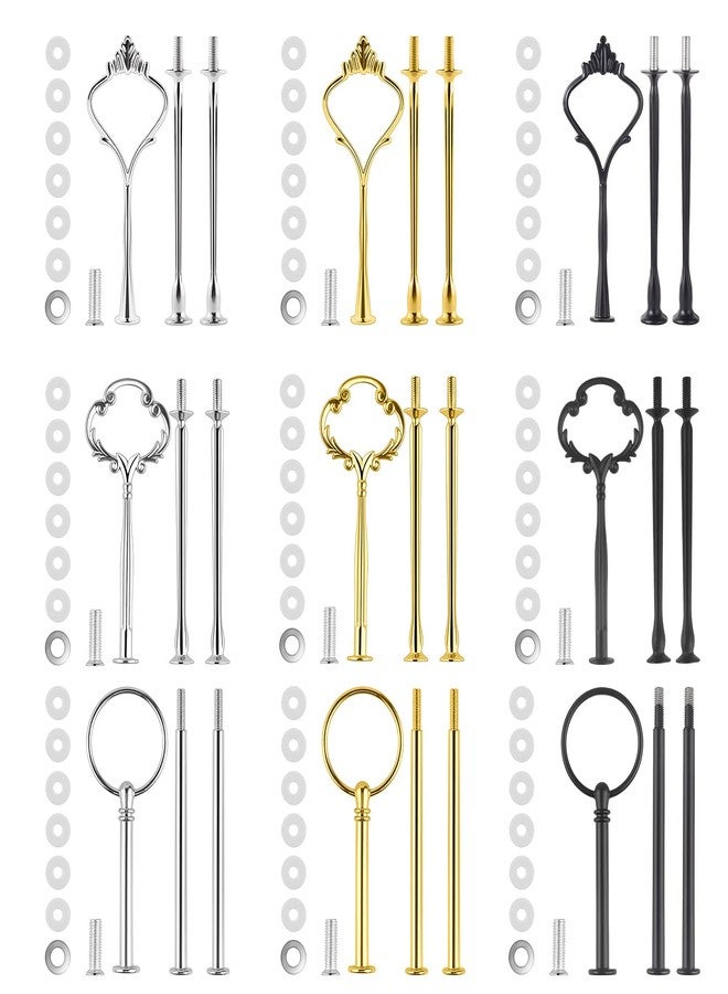 Moocci 3 Tiers Cake Stand Hardware with Strong Support, 9 Sets Tiered Hardware Fittings (6 Sets Large Diameter) for Cake Stand Mold, Hardware for Christmas Dinner Party (3 Golden, 3 Silver, 3 Black) - Image 1