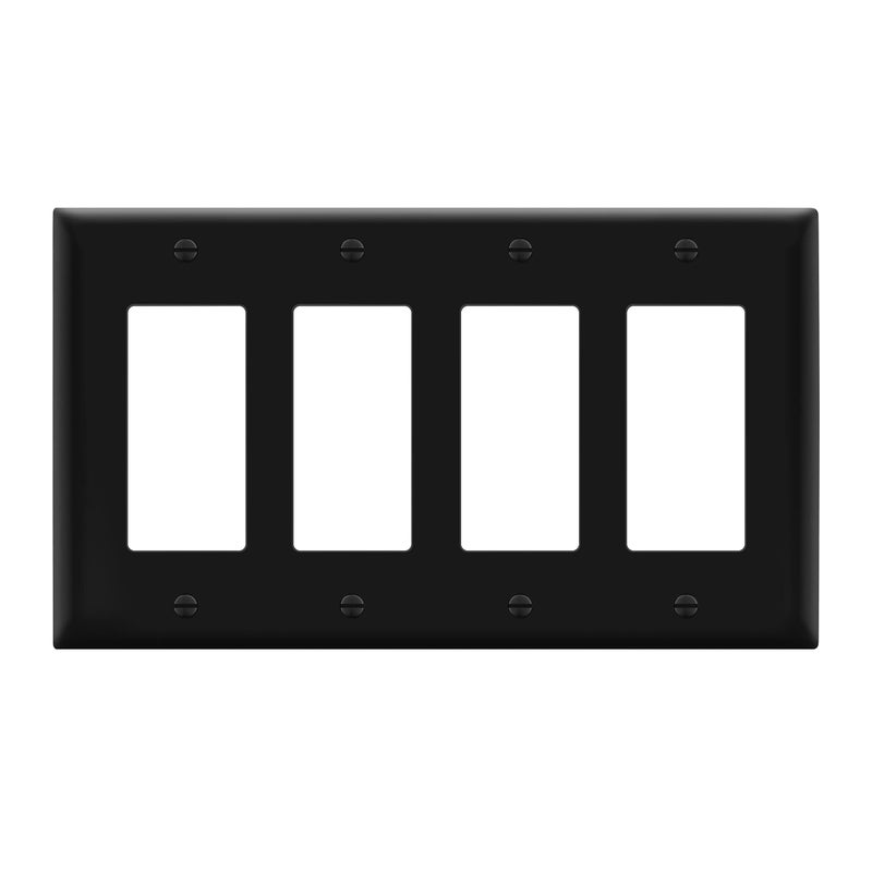LIDER Matte Finish Quadruple Decorator Switch Cover 4 Gang Outlet Wall Plate MidSize 4Gang 488 x 858 Unbreakable Polycarbonate Thermoplastic UL Listed LWP34MBK Black