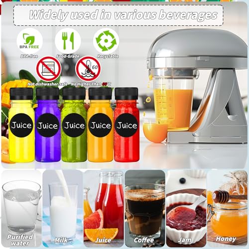 UZLU 165 Pcs 2 oz Small Plastic Juice Bottles with Black Caps Mini Clear Ginger Shot Containers with Tamper Proof Lids Reusable Travel Bottles with Funnels Labels for Juice Milk Water Other Beverages - Image 5