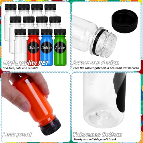 UZLU 165 Pcs 2 oz Small Plastic Juice Bottles with Black Caps Mini Clear Ginger Shot Containers with Tamper Proof Lids Reusable Travel Bottles with Funnels Labels for Juice Milk Water Other Beverages - Image 3