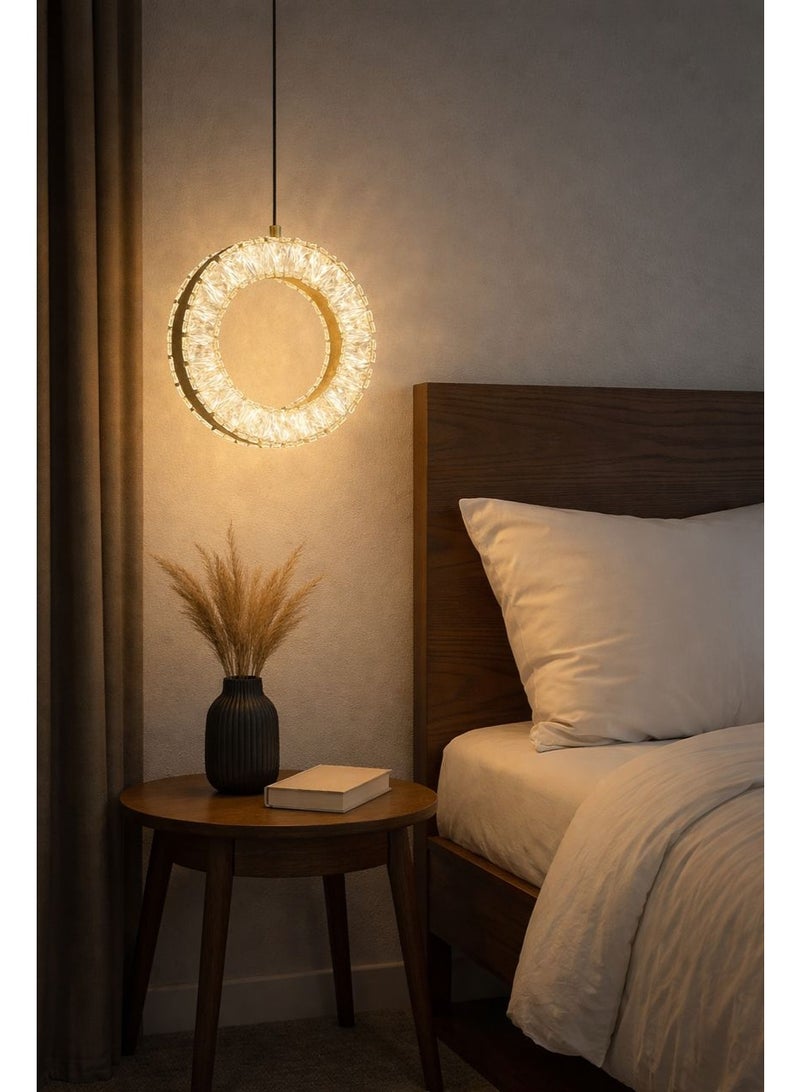Crystal Ring Pendant Light, 30 cm Diameter, Triple LED Lighting Controlled by Remote with a Luxurious Gold-Plated Metal Frame - Image 4