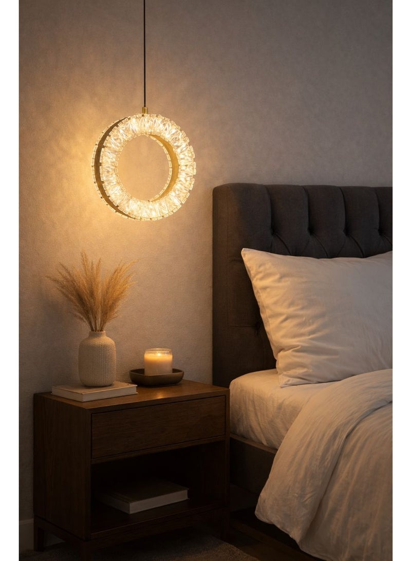 Crystal Ring Pendant Light, 30 cm Diameter, Triple LED Lighting Controlled by Remote with a Luxurious Gold-Plated Metal Frame - Image 5