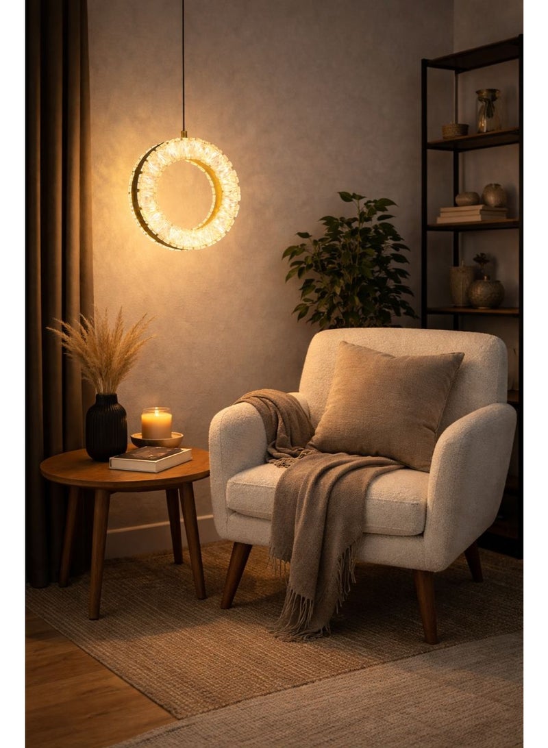 Crystal Ring Pendant Light, 30 cm Diameter, Triple LED Lighting Controlled by Remote with a Luxurious Gold-Plated Metal Frame - Image 3