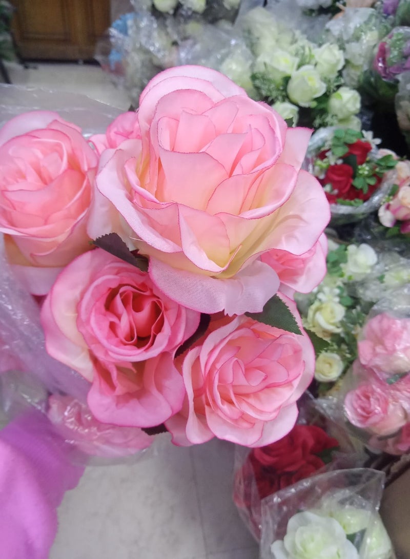 Pink Artificial Rose Bouquet, 12 Roses
