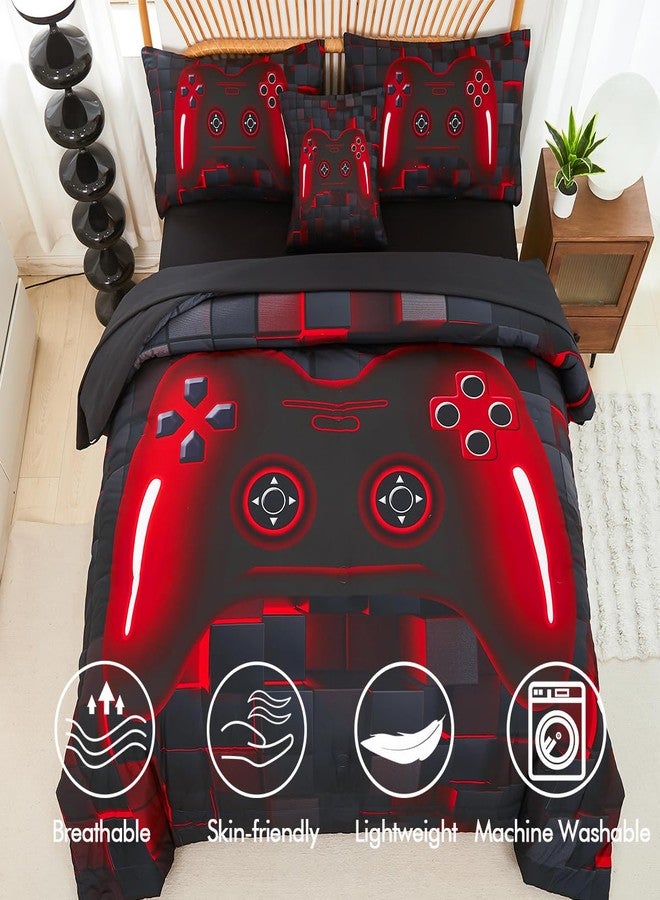 PERFEMET 6-Piece Boys Comforter Set Full Size Game Console Bedding Set for Kids Teen 3D Black and Red Gamepad Gaming Bed in a Bag Matching Sheet Set(Red, Full) - Image 4