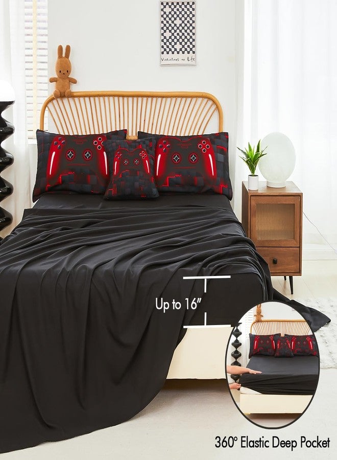 PERFEMET 6-Piece Boys Comforter Set Full Size Game Console Bedding Set for Kids Teen 3D Black and Red Gamepad Gaming Bed in a Bag Matching Sheet Set(Red, Full) - Image 5