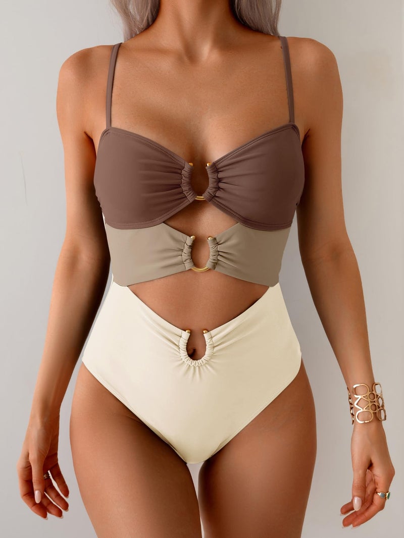 Eomenie Womens Cutout One Piece Swimsuit with Ring Linked Sexy Monokini Bathing Suit for Beach Vacation - Image 2