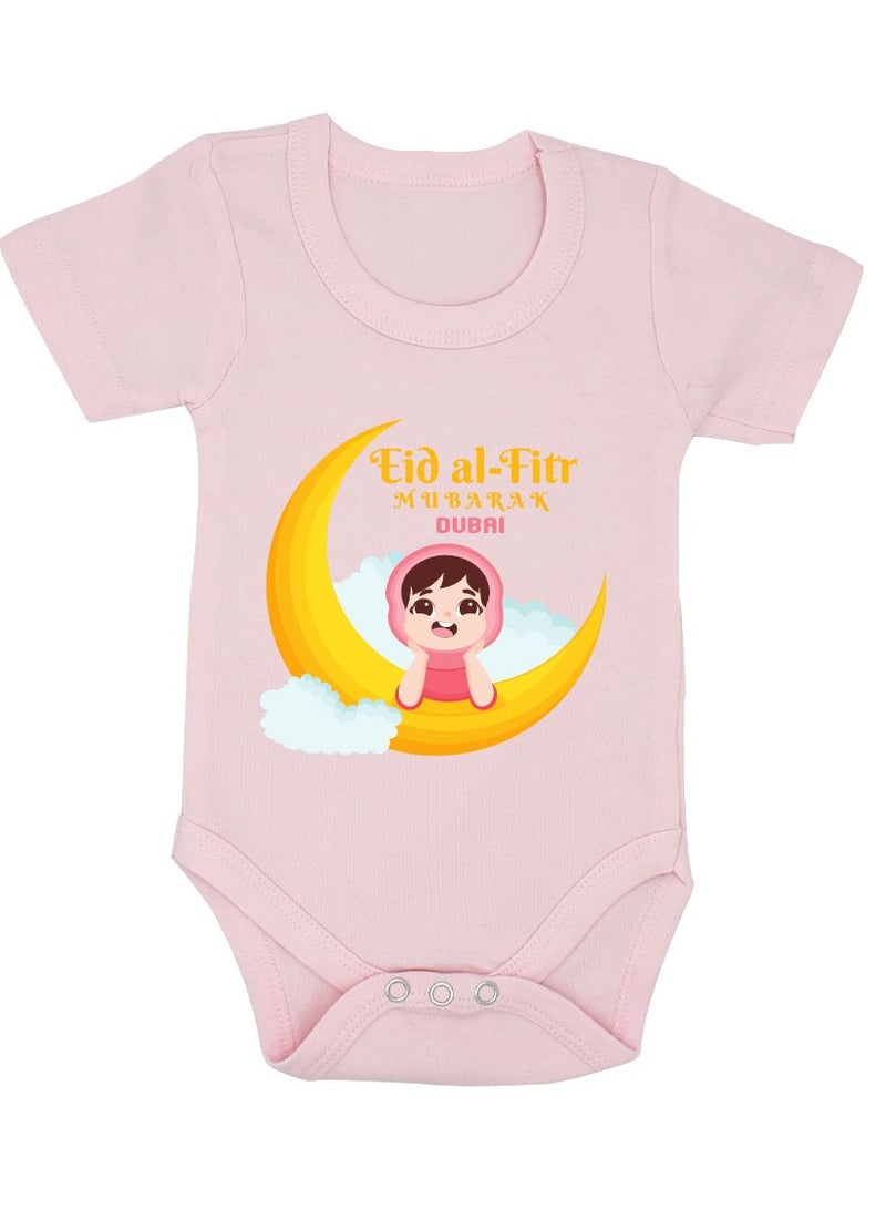 PRINTSHOP4ME My First Eid Dubai Printed Outfit - Romper for Newborn Babies - Short Sleeve Cotton Baby Romper for Baby Girls - Celebrate Baby's First Eid in Style - Gift for New Parents  - Image 1