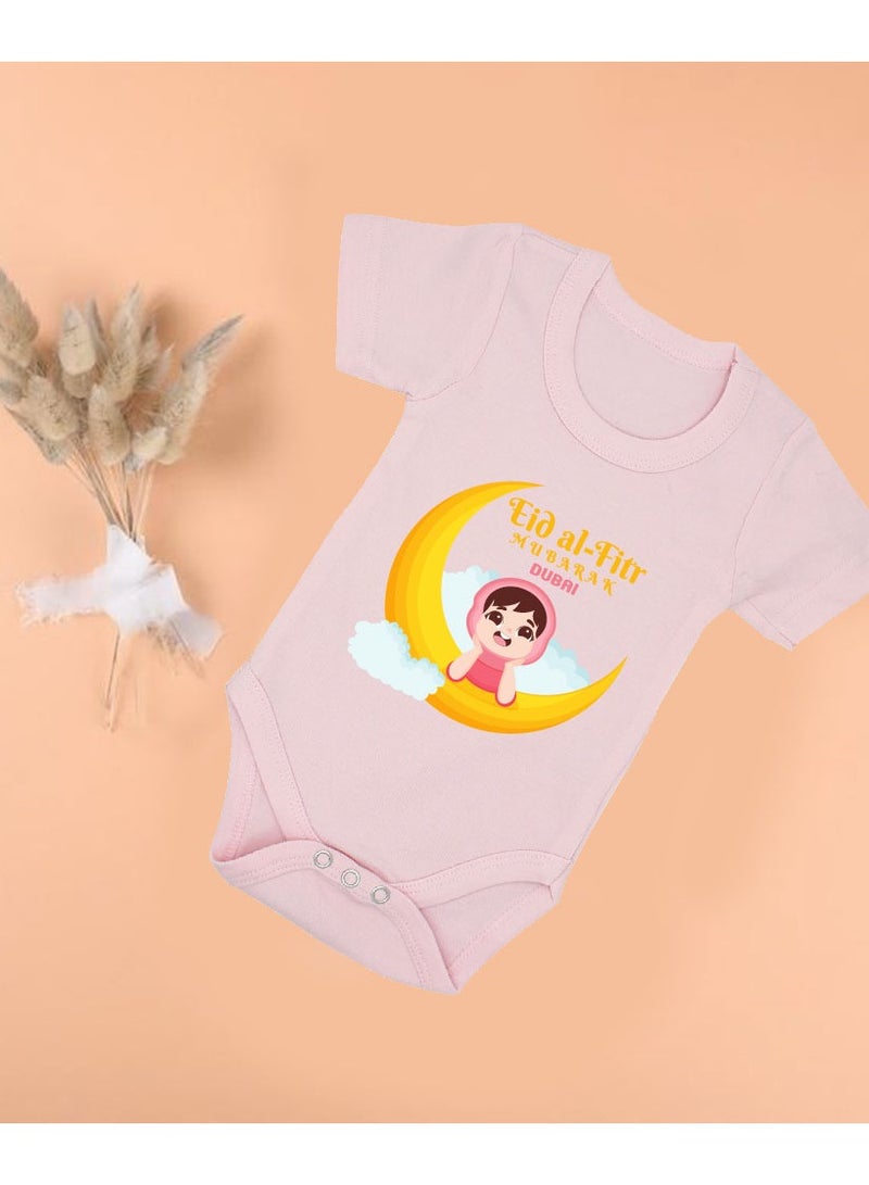 PRINTSHOP4ME My First Eid Dubai Printed Outfit - Romper for Newborn Babies - Short Sleeve Cotton Baby Romper for Baby Girls - Celebrate Baby's First Eid in Style - Gift for New Parents  - Image 2