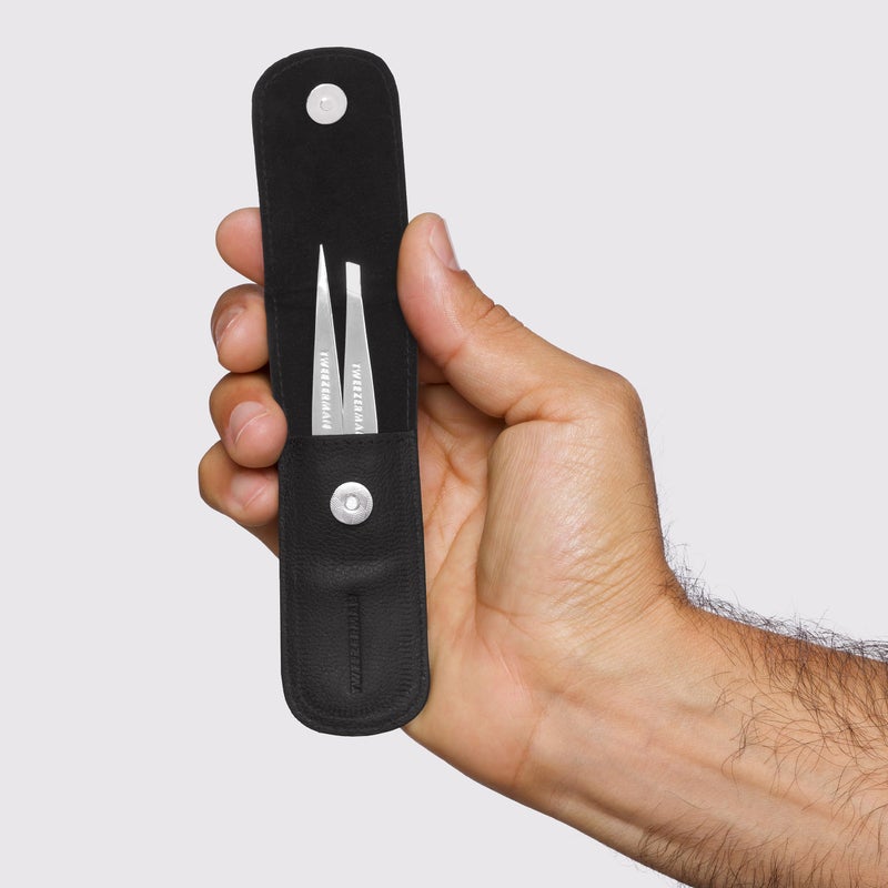 Tweezerman Petite Tweeze Set with Travel Case - Point and Slant Tweezers, Tweezers for Travel (Black Case) - Image 5