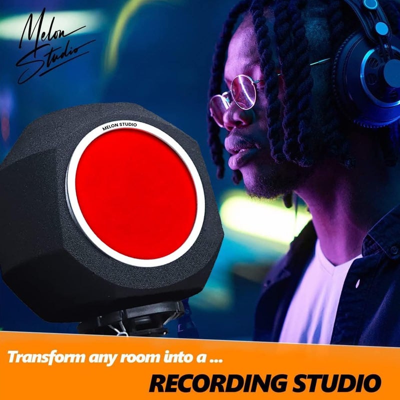 Melon Studio فلتر صوتي لميكروفون ميلون ستوديو مع واقي ريح، معدات عزل صوتية محمولة، درع لتسجيل الصوت وتقليل الضوضاء، غطاء صوتي عازل من الفوم - Image 2