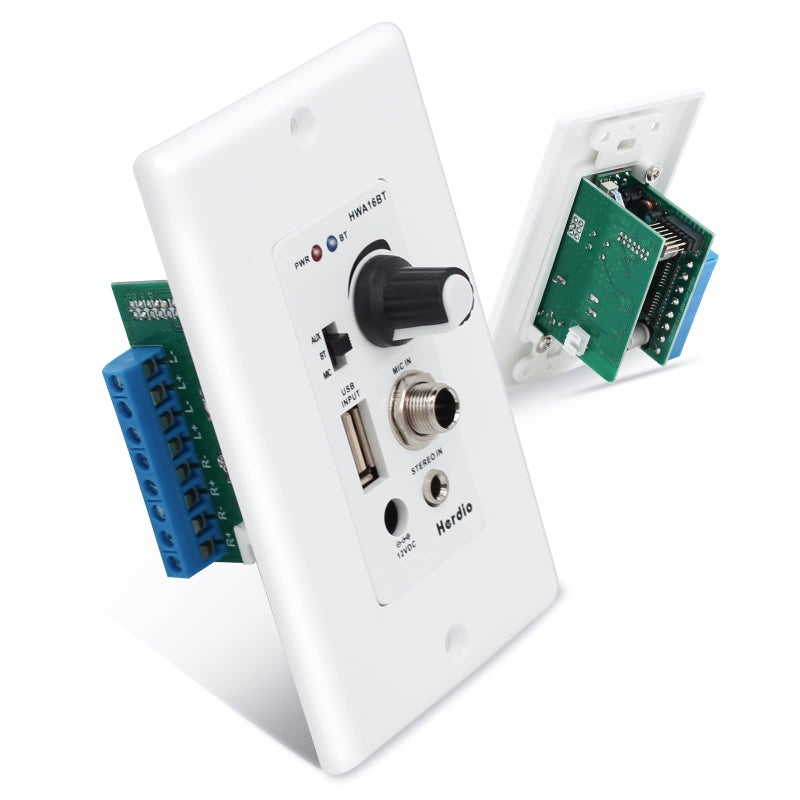 Herdio Bluetooth Wall Amplifier 4 Channels Volume Control Wall Plate USBMICAUX35mm Inputs Connect 4 Speakers with 12V 3A Power SupplyHWA16BT4CH - Image 2