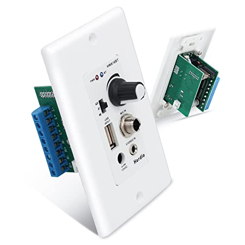 Herdio Bluetooth Wall Amplifier 4 Channels Volume Control Wall Plate USBMICAUX35mm Inputs Connect 4 Speakers with 12V 3A Power SupplyHWA16BT4CH - Image 1