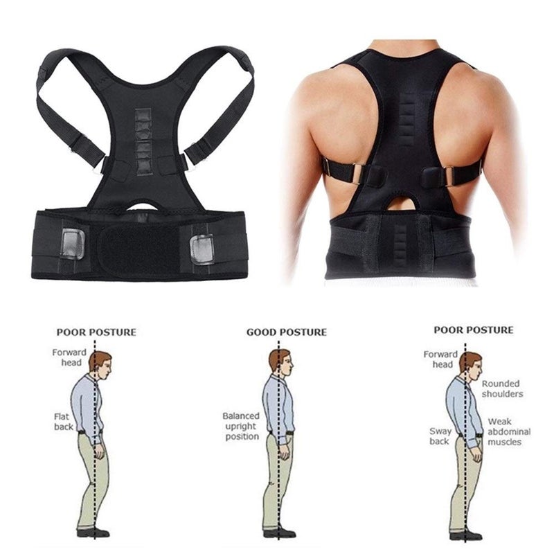 Spaceshoop Sport Protective Adjustable Magnetic Posture Corrector Men Women Corset Back Brace Back Belt Lumbar Support Straight Corrector Unisex Shaper S-XL Protective Gear Set (Color : Black, Size : M) - Image 3