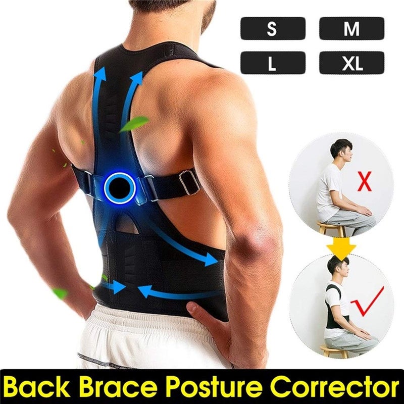Spaceshoop Sport Protective Adjustable Magnetic Posture Corrector Men Women Corset Back Brace Back Belt Lumbar Support Straight Corrector Unisex Shaper S-XL Protective Gear Set (Color : Black, Size : M) - Image 2