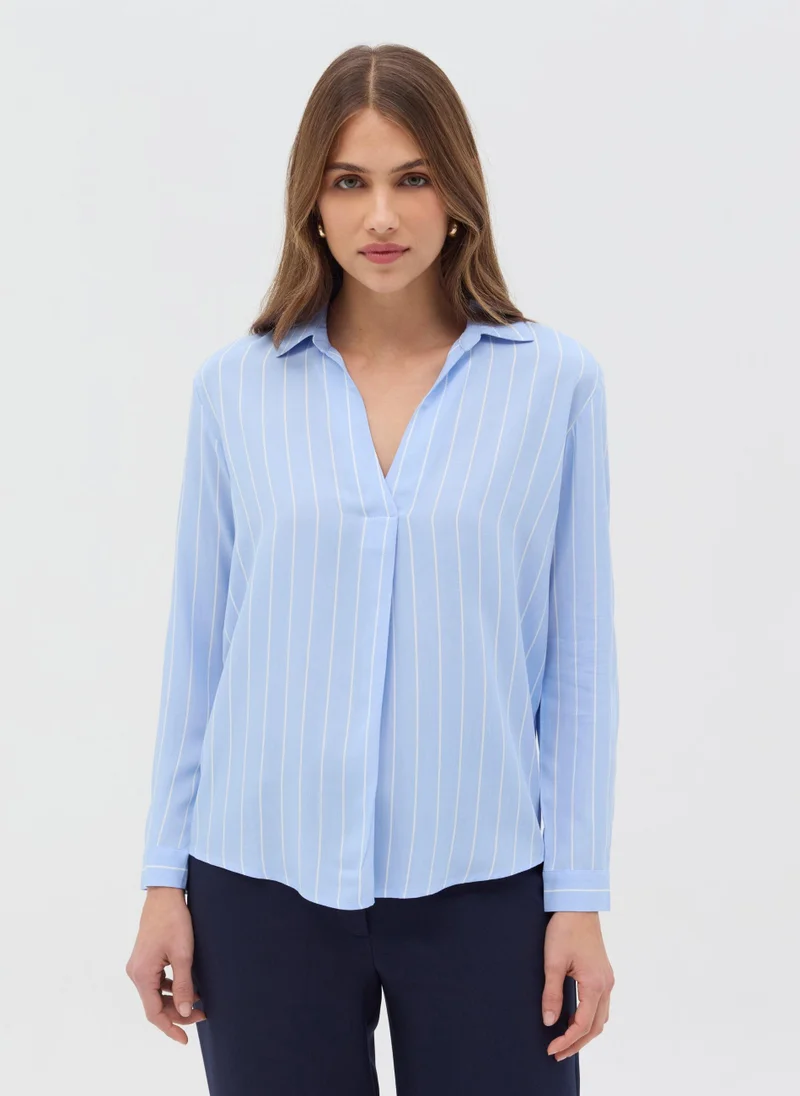 Ovs Lt Blue-Striped White