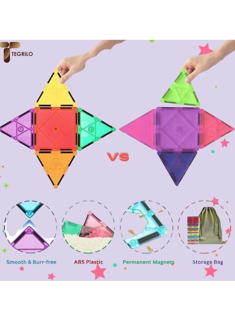 TEGRILO 60 Pcs Magnetic Tiles Set Creative Magnetic Building Blocks 3D Magnetic Tiles For Kindergarten Preschool Toddler Educational Learning STEM Toys for Kids - Image 2