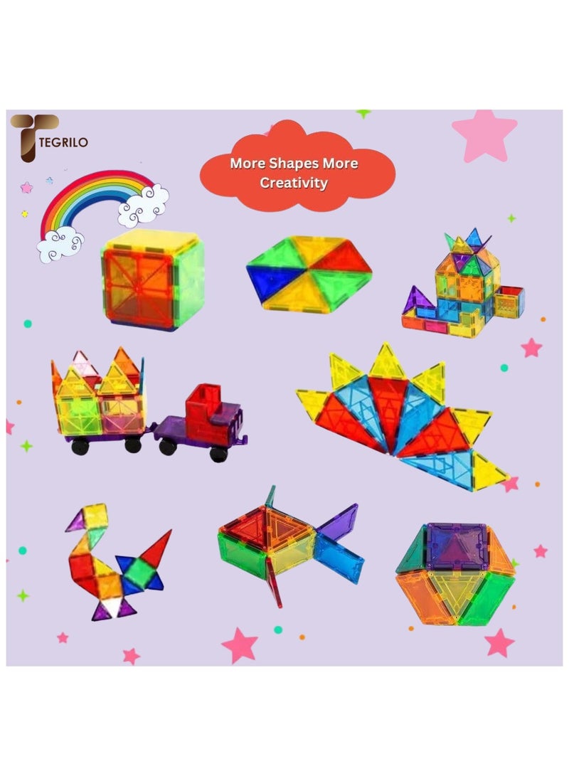 TEGRILO 60 Pcs Magnetic Tiles Set Creative Magnetic Building Blocks 3D Magnetic Tiles For Kindergarten Preschool Toddler Educational Learning STEM Toys for Kids - Image 4