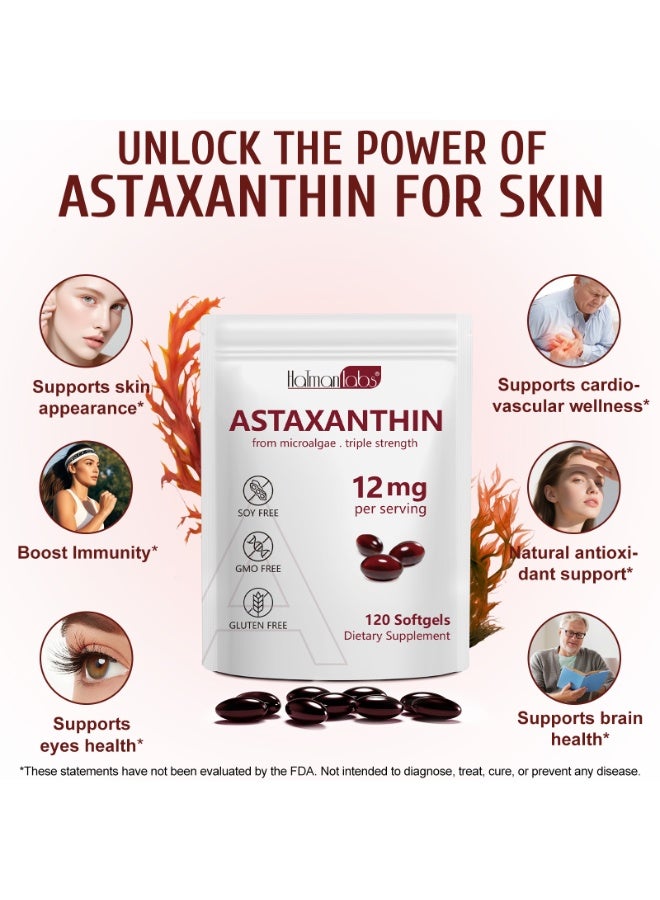 HATMANLABS Astaxanthin 12mg, 120 Softgels, Premium Astaxanthin Antioxidant Supplements with Antioxidant Activity, Supports Eye, Immune, Joint, Skin Health, Internal Circulation - Image 2