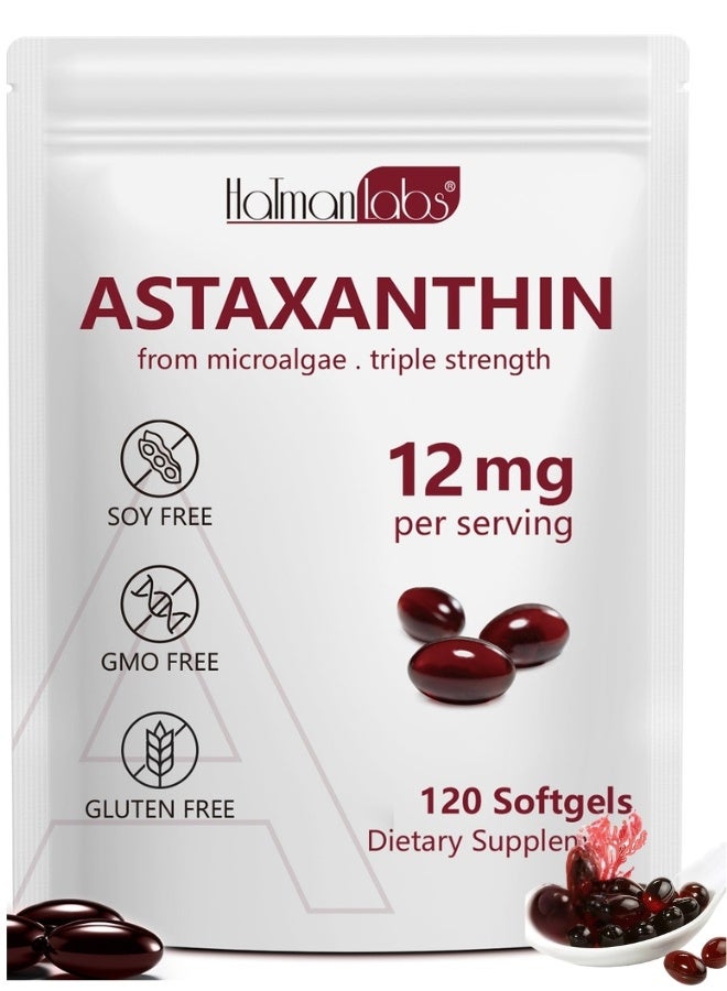 HATMANLABS Astaxanthin 12mg, 120 Softgels, Premium Astaxanthin Antioxidant Supplements with Antioxidant Activity, Supports Eye, Immune, Joint, Skin Health, Internal Circulation - Image 1