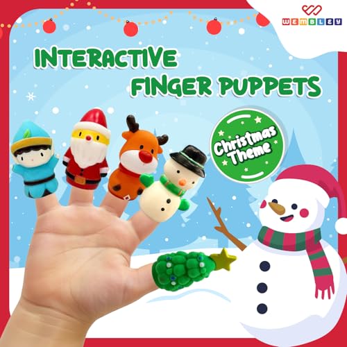 Wembley Christmas Finger Puppets| Mini Squishy Figures| Soft Squishy Finger Toys| Includes Santa, Snow Man, Christmas Tree, Rudolph, & Elf| Interactive Christmas Gift for Infants & Toddlers (Set of 5) - Image 2