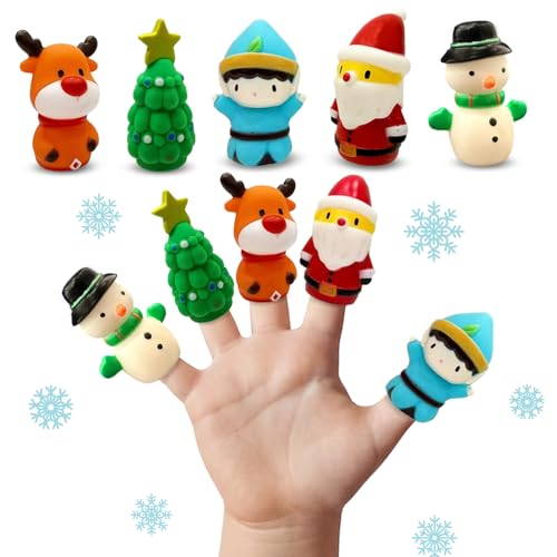 Wembley Christmas Finger Puppets| Mini Squishy Figures| Soft Squishy Finger Toys| Includes Santa, Snow Man, Christmas Tree, Rudolph, & Elf| Interactive Christmas Gift for Infants & Toddlers (Set of 5) - Image 1