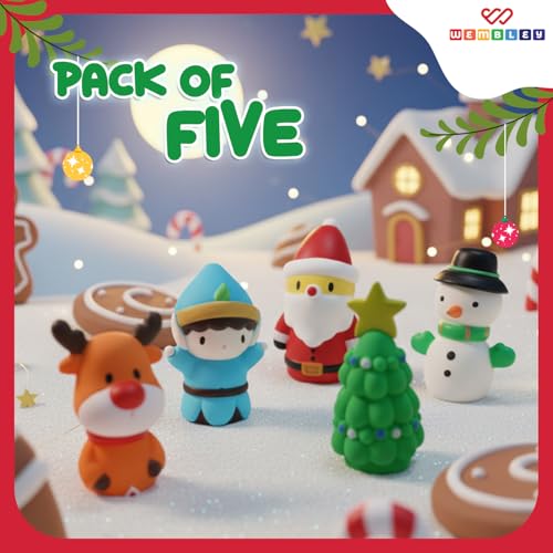 Wembley Christmas Finger Puppets| Mini Squishy Figures| Soft Squishy Finger Toys| Includes Santa, Snow Man, Christmas Tree, Rudolph, & Elf| Interactive Christmas Gift for Infants & Toddlers (Set of 5) - Image 4