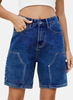 يونيكي Blue Mid Rise Plain Regular Fit Shorts  - Image 1