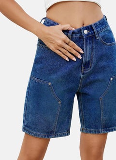 يونيكي Blue Mid Rise Plain Regular Fit Shorts  - Image 3