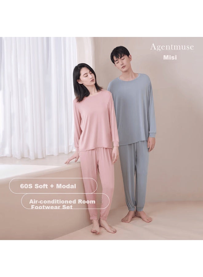 Agentmuse Women's Pajama Set 60s Tencel Modal Long Sleeve Two-piece Drawstring Spring Autumn Couple Casual Homewear - Image 1