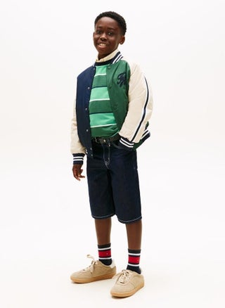 Contrast Topstitch Loose Denim Shorts