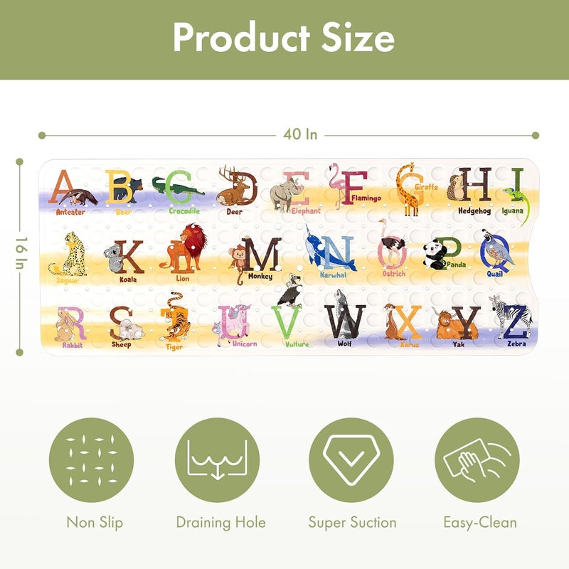 AmazerBath Baby Bath Mat Non Slip, Cartoon Kids Bath Mat for Tub 40 x 16 Inches Full Size Shower Stall Mats - Alphabets & Animals - Image 3