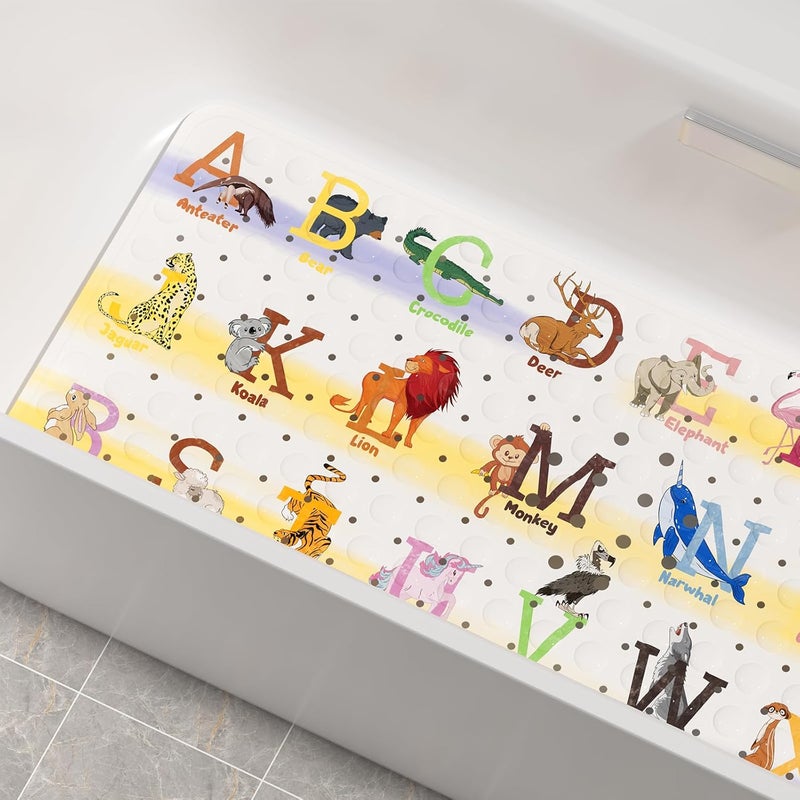 AmazerBath Baby Bath Mat Non Slip, Cartoon Kids Bath Mat for Tub 40 x 16 Inches Full Size Shower Stall Mats - Alphabets & Animals - Image 2