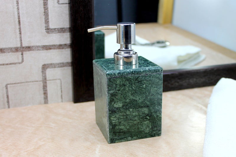 KLEO Soap/Lotion Dispenser - Made of Genuine Natural Multicolor Stone in Green Color - Luxury Bathroom Accessories Bath Set - Image 2