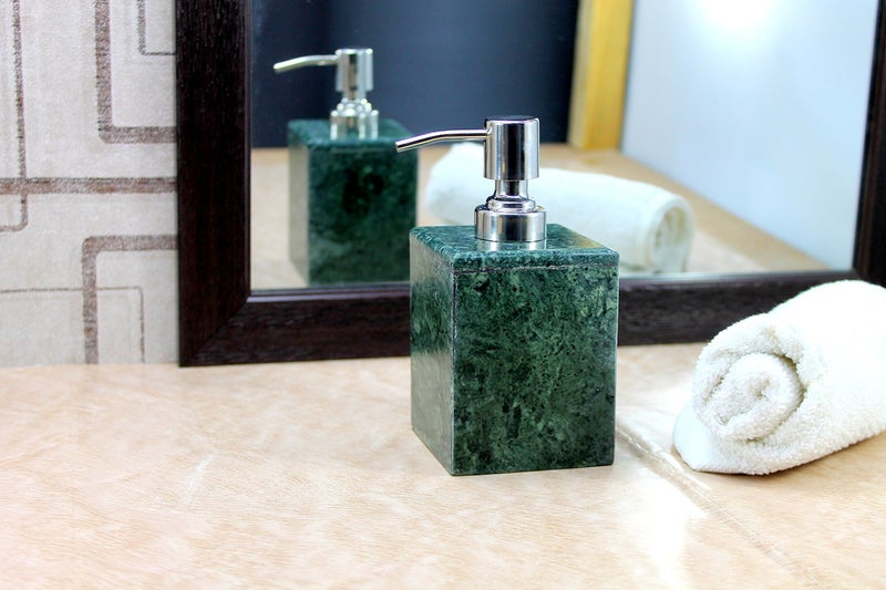 KLEO Soap/Lotion Dispenser - Made of Genuine Natural Multicolor Stone in Green Color - Luxury Bathroom Accessories Bath Set - Image 4