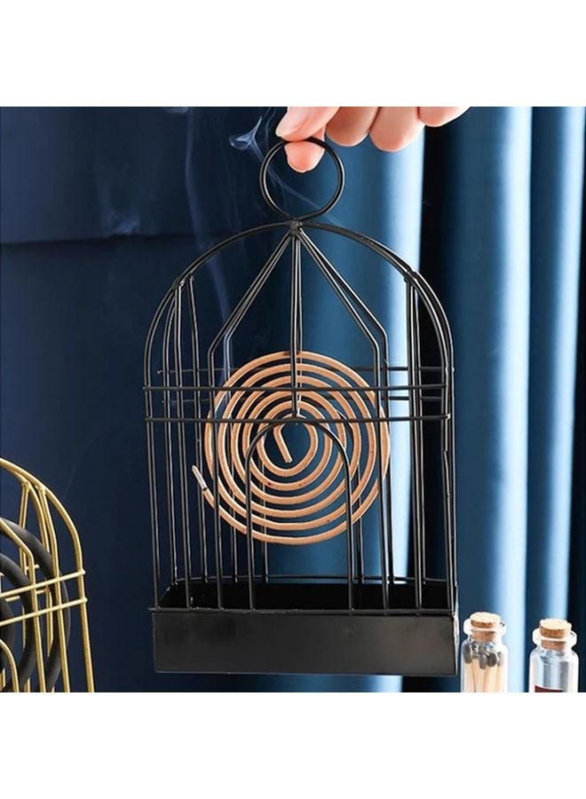 حامل البعوض المعدني الذهبي، حامل البخور الخارجي المعلق على شكل قفص طيور - Image 5