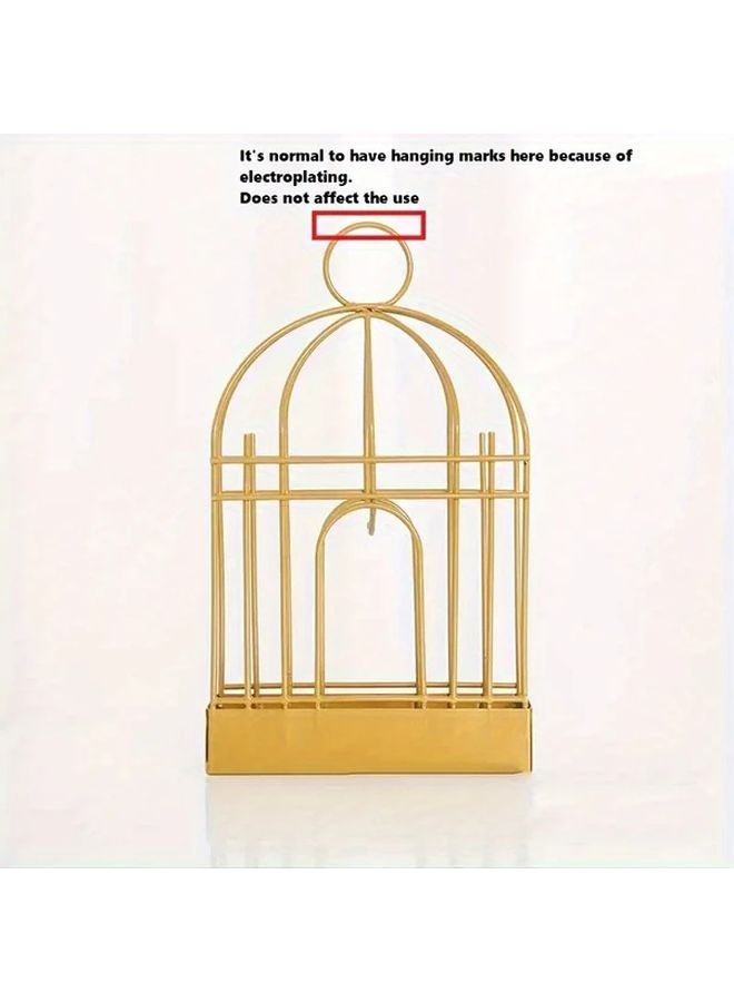 حامل البعوض المعدني الذهبي، حامل البخور الخارجي المعلق على شكل قفص طيور - Image 1