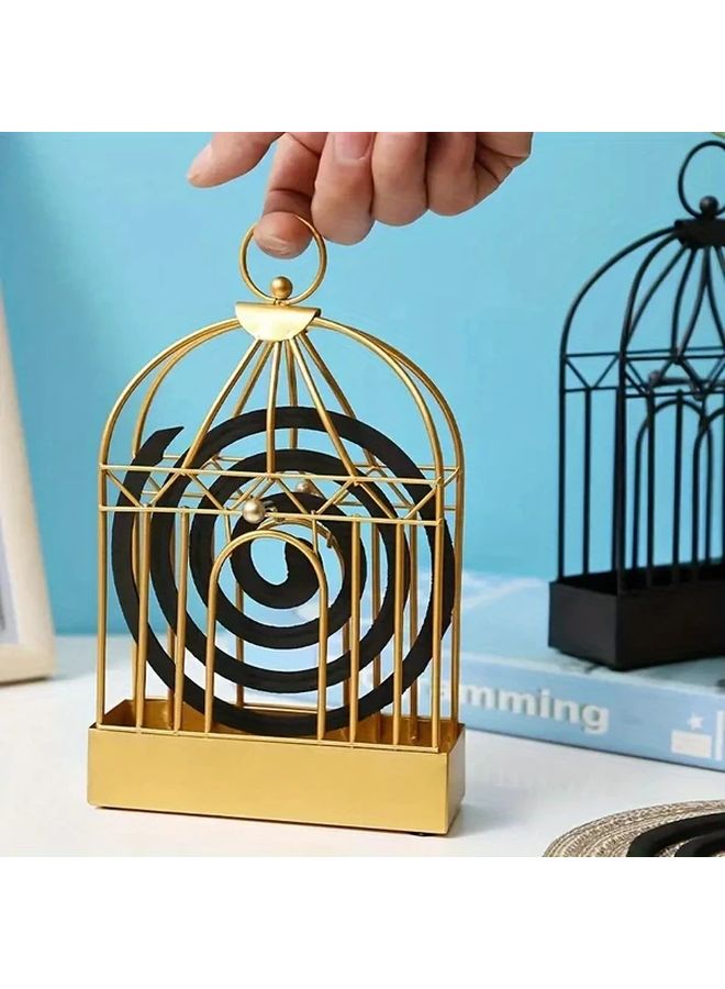 حامل البعوض المعدني الذهبي، حامل البخور الخارجي المعلق على شكل قفص طيور - Image 2