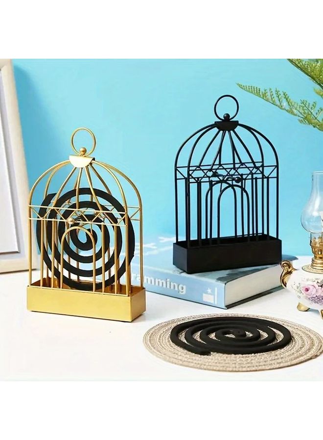 حامل البعوض المعدني الذهبي، حامل البخور الخارجي المعلق على شكل قفص طيور - Image 3