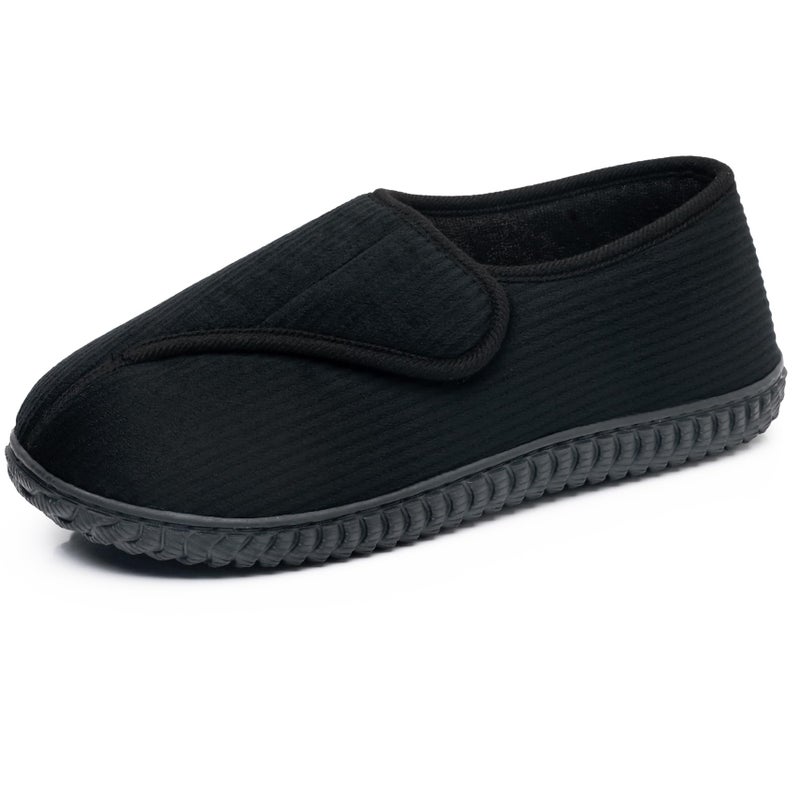Git-up Men Memory Foam Diabetic Slippers Adjustable Arthritis Edema Swollen Feet Wide House Shoes Comfy Soft Non-Slip Plus Size Indoor Outdoor Slipper,Black,11 D(M). - Image 1