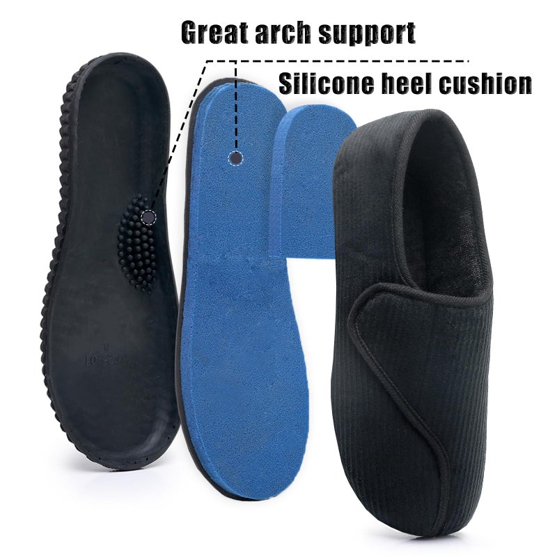 Git-up Men Memory Foam Diabetic Slippers Adjustable Arthritis Edema Swollen Feet Wide House Shoes Comfy Soft Non-Slip Plus Size Indoor Outdoor Slipper,Black,11 D(M). - Image 3
