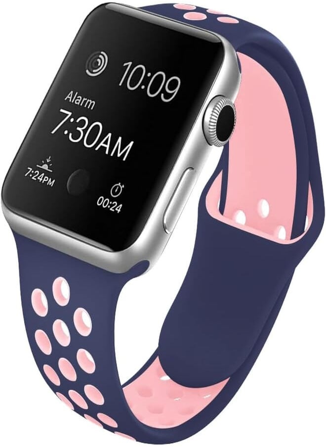 Izone - IZONE Silicone Sport Strap Band for Apple Watch Series 2,3,4,5,6,7,SE,8,Ultra (42mm/44mm/45mm/49mm, Blue Pink) - Image 1