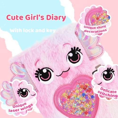 PrinBarBee Axolotl Diary for Girls with lock and keys Kids Journal School Travel Notebook Gift Set for Writing and DrawingMulticolored Pen Stickers Birthday Gift for Girls ages 68 - Image 5