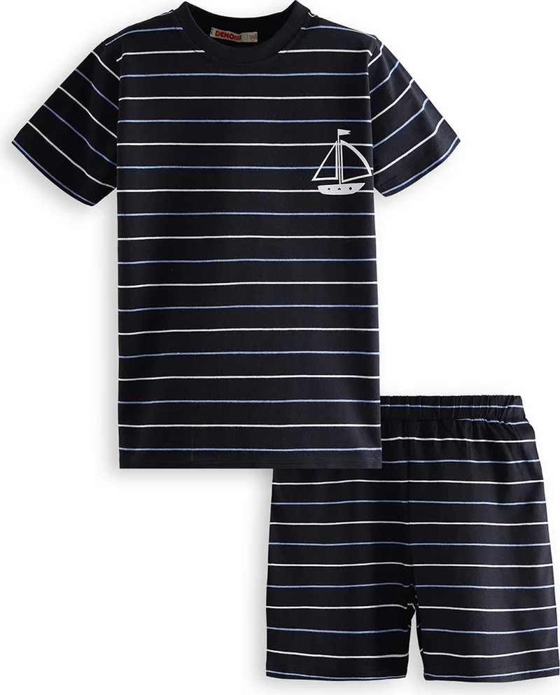 Denokids Sailing Boy Striped Pajama Set