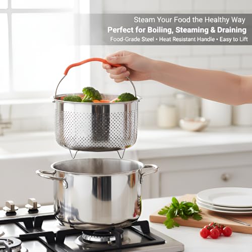 Snevad Stainless Steel Steamer Basket for Instant Pot Pressure Cooker Instant Food Steamer Vegetables Rice Pasta Multipurpose Strainer Colander Insert with Silicone Handle for Home Kitchen Cooking - Image 4