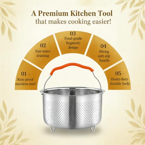 Snevad Stainless Steel Steamer Basket for Instant Pot Pressure Cooker Instant Food Steamer Vegetables Rice Pasta Multipurpose Strainer Colander Insert with Silicone Handle for Home Kitchen Cooking - Image 3