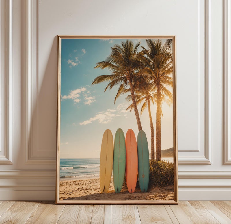 TNESSENTIAL Surfboard Poster, Tropical Wall Art, Summer Ocean Print, Palm Tree Decor, Coastal Surf Artwork, Beach House Wall Art - Image 1