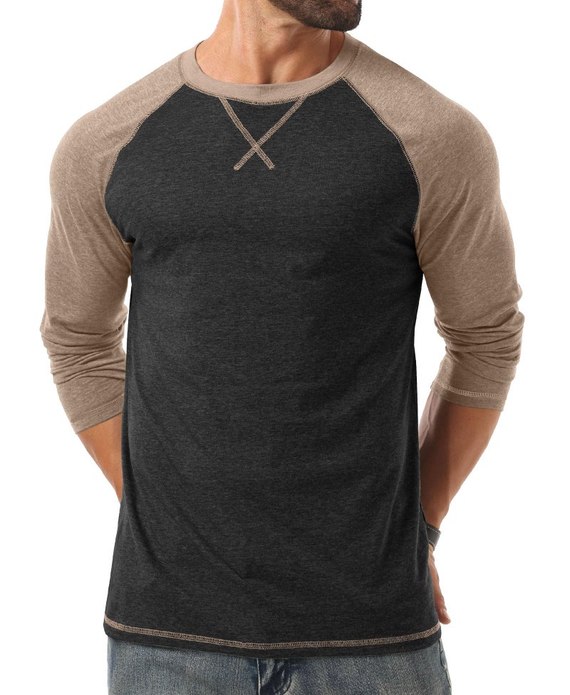 Askdeer Mens Cotton Shirts Long Sleeve Casual T-Shirts Soft Crew Neck Shirts Black - Image 4
