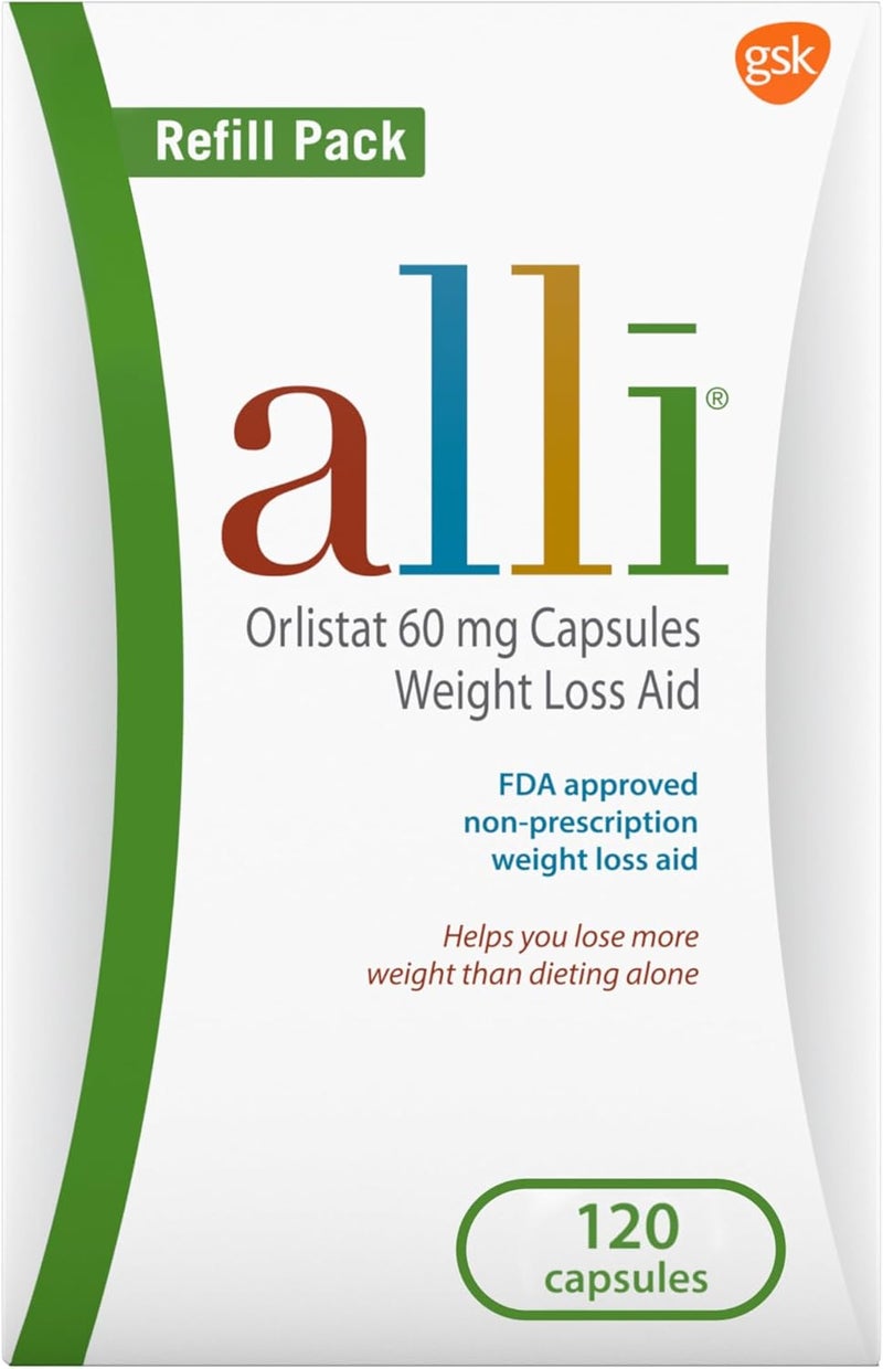 alli Weight Loss Diet Pills Orlistat 60 mg Capsules Non Prescription Weight Loss Aid 120 Count Refill Pack - Image 1